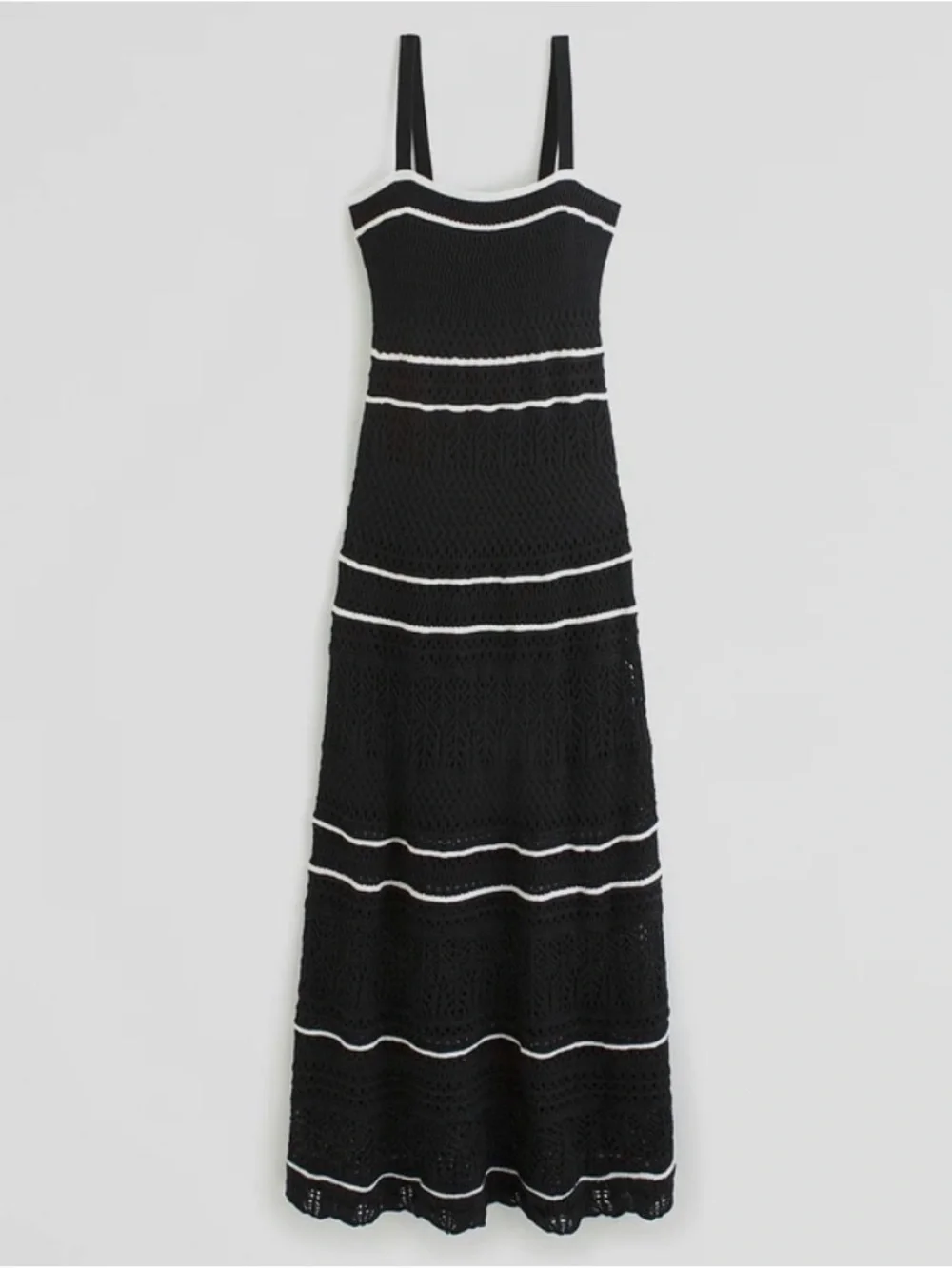 Abercrombie and Fitch Black Crochet Maxi Dress White Trim XL NWT